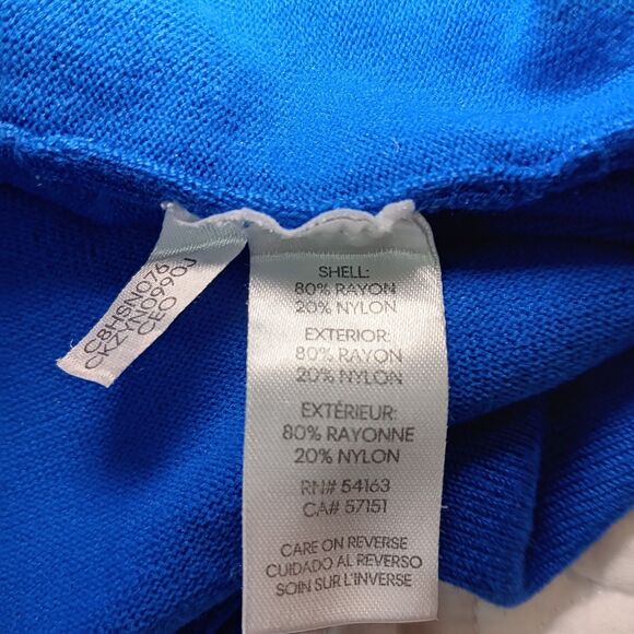 Calvin Klein Mock Neck Sweater Blue Gold Buttons Rayon Knit Top Sz M - Picture 12 of 14